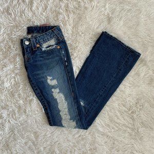 True Religion Distressed Wide Leg Jeans